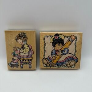 Penny Black Snips-n-Scraps 1119J Pencil Pal 1142K Wood Rubber Stamp Lot Vintage
